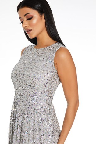 Quiz grey embellished maxi dress sale