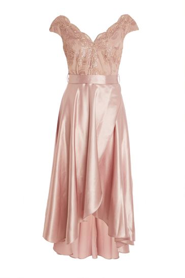 Buy Quiz Pink Lace Bardot Dip Hem Dress from Next Luxembourg