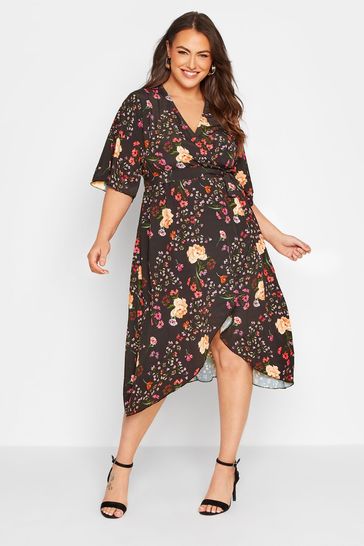 Buy Yours Curve Black London Floral Wrap Dress from Next Luxembourg
