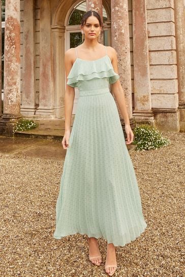 Love & Roses Sage Green Cami Frill Pleated Maxi Dress