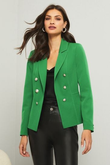 Lipsy Emerald Green Military Tailored Button Blazer