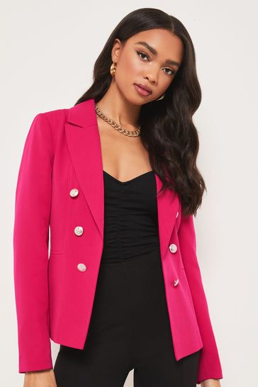 Lipsy Hot Pink Military Tailored Button Blazer