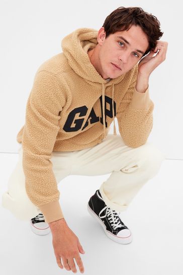 Buy Gap Brown Logo Sherpa Hoodie from Next Luxembourg