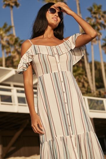 Buy Lipsy Ivory Cold Shoulder Midi Dress from Next Luxembourg