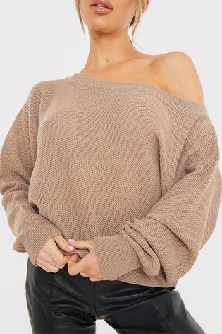 beige off shoulder jumper