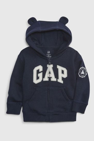 Gap Navy Blue Logo Zip Up Bear Ear Baby Hoodie