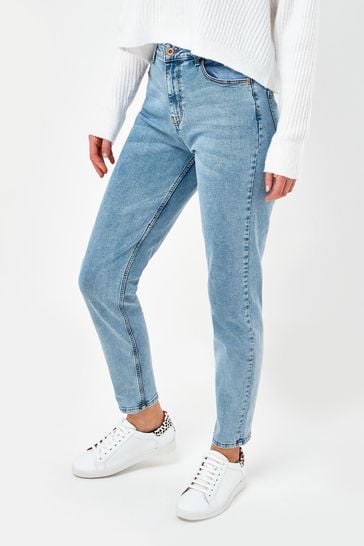 PIECES Light Wash Blue High Waisted Mom Jean
