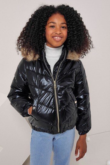 Buy Lipsy Black High Shine Bomber Coat from Next Luxembourg
