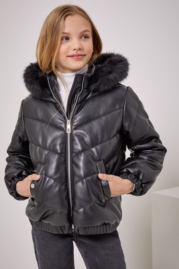 Black high shine padded bomber jacket sales