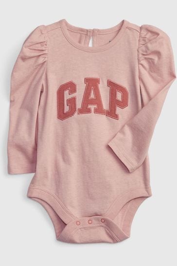 Gap Pink Organic Cotton Logo Long Sleeve Bodysuit