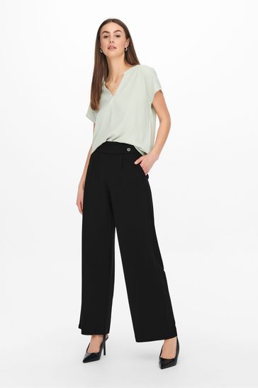 Black wide hot sale leg work trousers