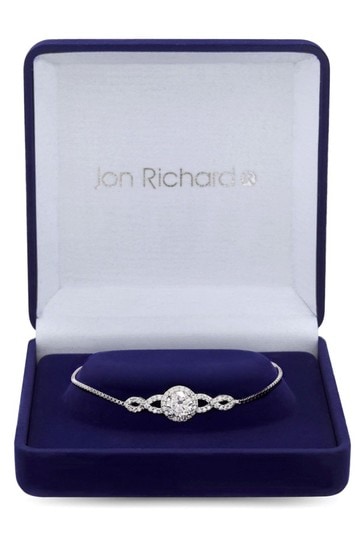 Jon Richard Silver Cubic Zirconia Halo Infinity Crystal Toggle Bracelet in a Gift Box