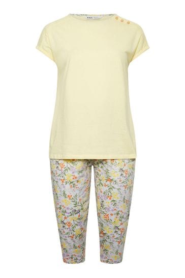 Yours Curve Yellow Short Sleeve Cropped Pyjama Set