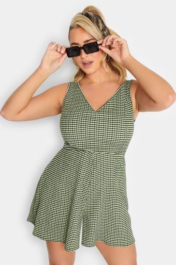 Yours Curve Green Limited Sleeveless Crinkle Playsuit