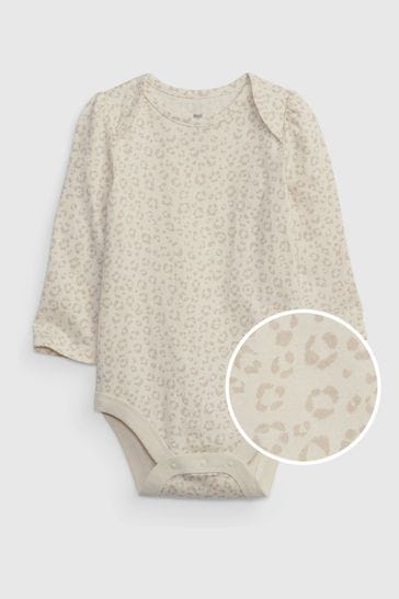 Gap Cream Print Long Sleeve Baby Bodysuit