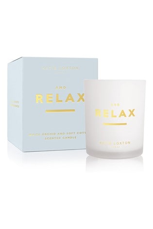 Katie Loxton Clear Sentiment Scented Candle | And Relax | White Orchid and Soft Cotton | 160g