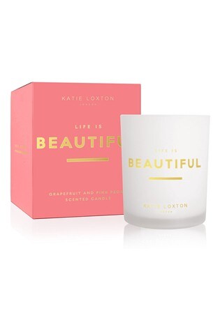 Katie Loxton Clear Sentiment Scented Candle | Life is Beautiful | Grapefruit and Pink Peony | 160g