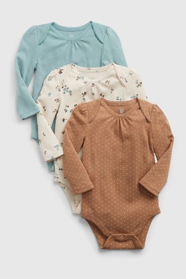 Gap Brown, Blue & Cream Organic Cotton Print Bodysuit 3-Pack