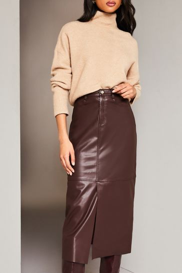 Faux leather skirt berry top