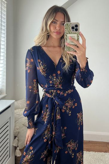 Buy Style Cheat Navy Floral Carly Wide Leg Wrap Jumpsuit from Next Austria