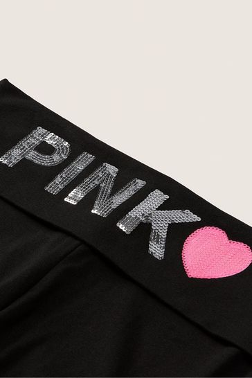 Victoria's Secret PINK BLACK flare leggings FOLD-OVER BLING 2XL