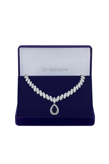 Jon Richard Blue Gift Boxed Rhodium Plate Cubic Zirconia Statement Necklace