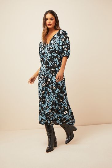 Short Sleeve V Neck Pephem Midi Dress 
