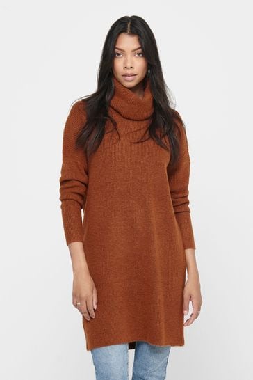 ONLY Rust Orange Cosy Cowlneck Knitted Dress