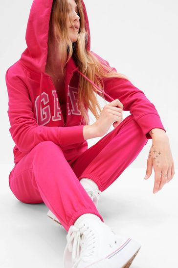 Gap Pink Logo Zip Hoodie In Fleece