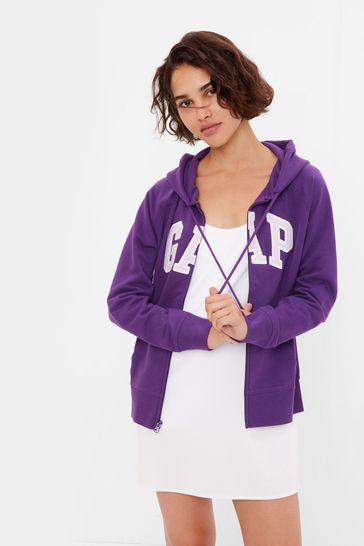 Gap Purple Logo Zip Hoodie In Fleece