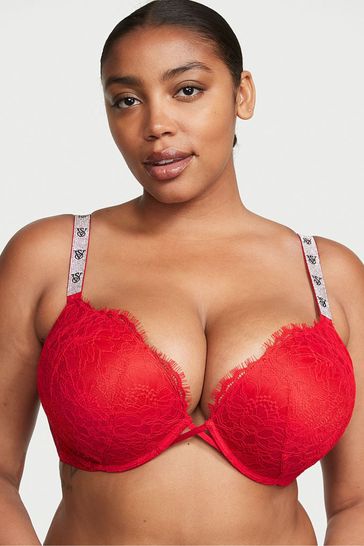 Buy Victoria's Secret Lipstick Red Lace Monogram Shine Strap Add 2 Cups  Push Up Bombshell Bra from Next Luxembourg