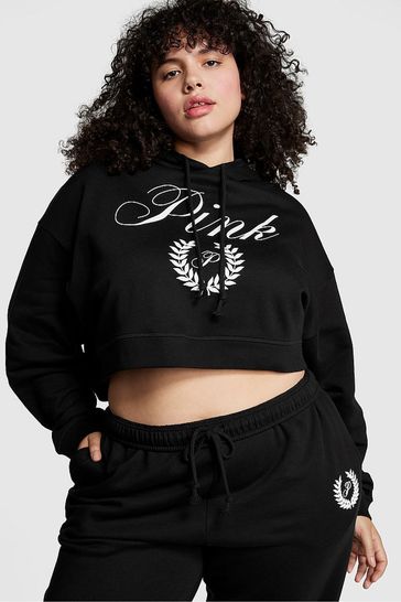 Victoria's Secret PINK Pure Black Fleece Cropped Hoodie