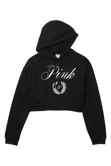 Buy Victoria s Secret PINK Pure Black Fleece Cropped Hoodie from
