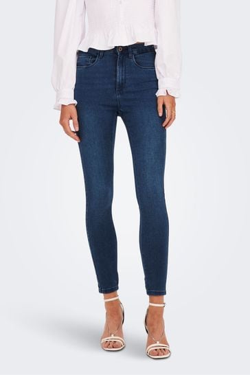 ONLY Blue Petite High Waisted Stretch Skinny Jeans