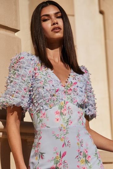 Buy Lipsy Blue Printed 3D Flower Textured Skater Dress from Next Luxembourg