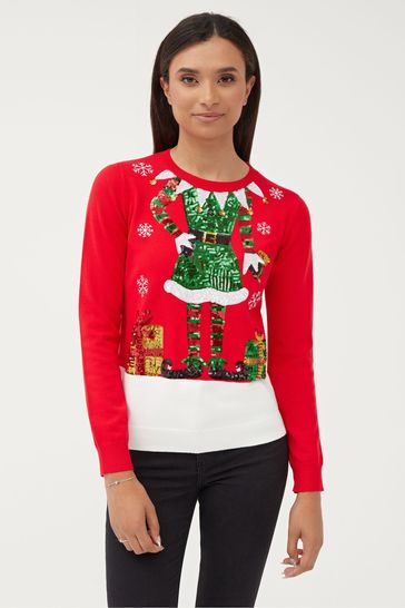 Buy Society 8 Red Elf Matching Family Elf Christmas Jumper from Next Lithuania