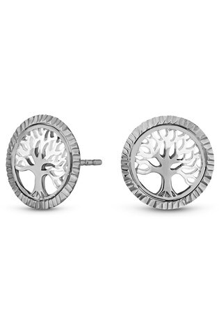 Simply Silver Silver Tree Of Life Diamond Cut Stud Earrings