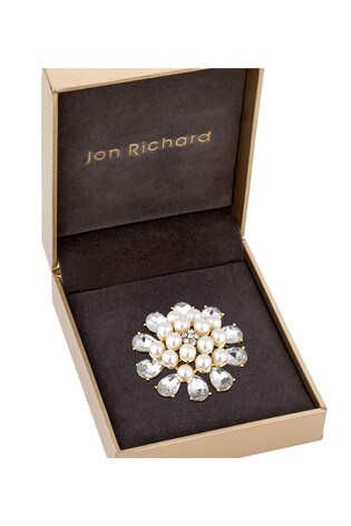 Jon Richard Gold Crystal Pearl Brooch in a Gift Box