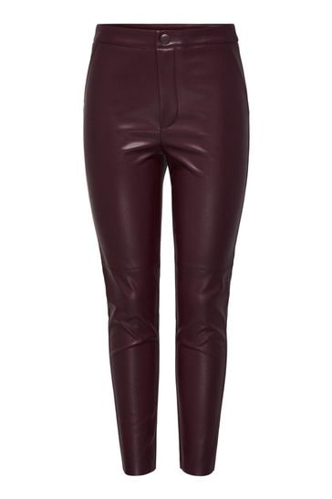 JDY Burgundy Red Faux Leather Slim Leg Trousers
