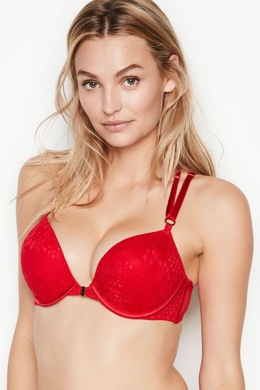 Victoria's Secret Lipstick Red Add 2 Cups Lace Front Fastening Push Up Bra