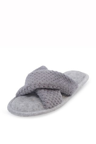 Totes Grey Popcorn Crossover Open Toe Slippers