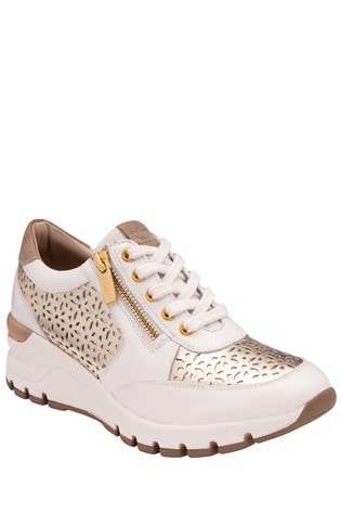 Lotus Footwear White/Gold Leather Zip Up Casual Shoes
