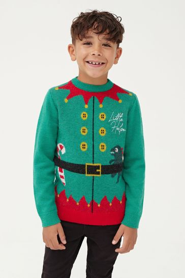 Buy Society 8 Green Elf Matching Family Christmas Jumper from Next