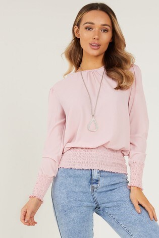 Quiz Pink Shear Cuff Necklace Blouse