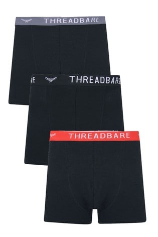 Threadbare Black 3 Pack Smart Hipster Trunks