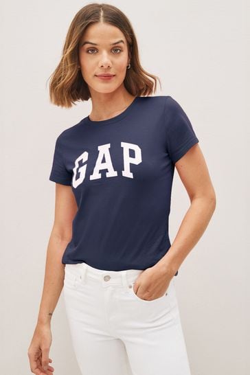 Gap Navy Blue Cotton Logo Short Sleeve Crew Neck T-Shirt