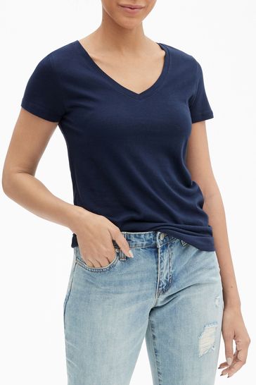 Gap Camiseta de manga corta con cuello en V favorita azul marino