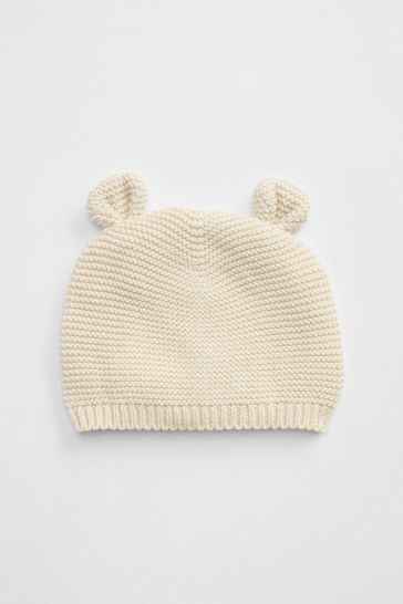 Gap Beige Brannan Bear Ribbed Knit Baby Beanie Hat