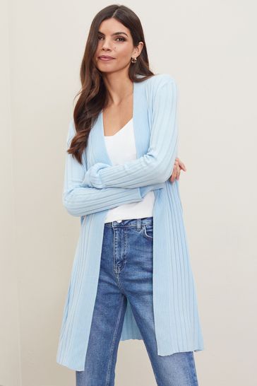 Lipsy Light Blue Regular Knitted Pleated Ribbed Cardigan