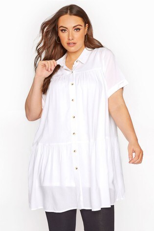 Yours Curve White Curve Tiered Smock Tunic Blouse